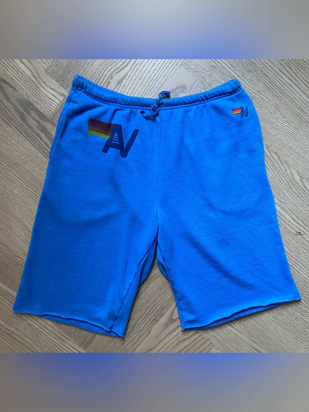 Aviator Nation Bright Blue Rainbow AV Logo Athletic Shorts